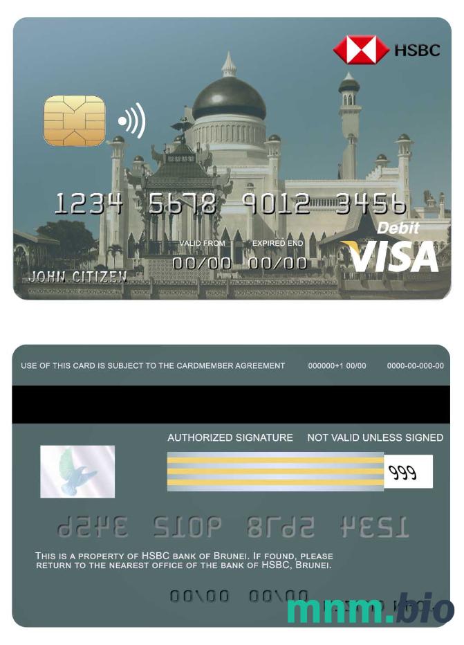 Brunei HSBC bank przykład karty visa w formacie PSD